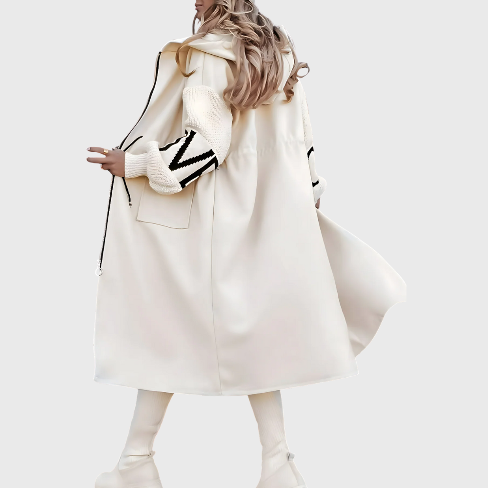 Johanna | Dames Lange Modieuze Jas | Met Geribbelde Mouwen